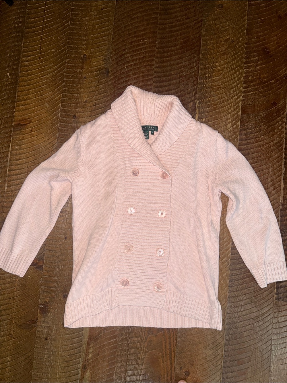 Ralph Lauren Pale Pink Double-Breasted Shawl Collar Cardigan